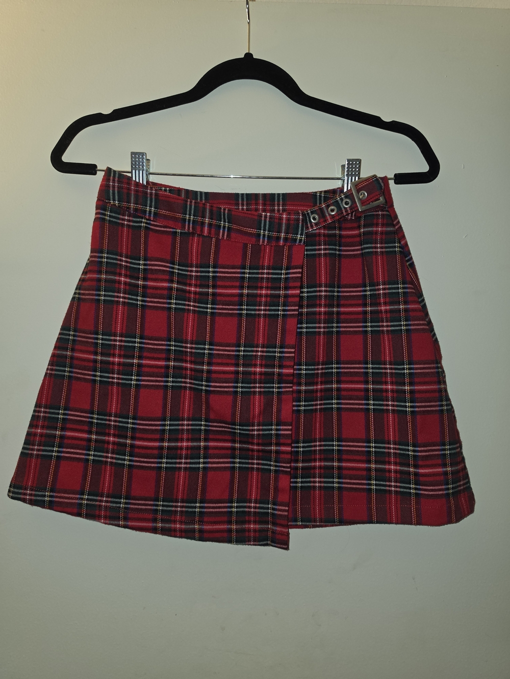 Brandy Melville Red Tartan Wrap-Style A-Line Skirt